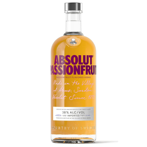 Absolut Passionfruit vodka bottle on a white background