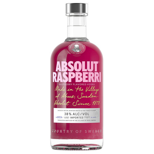 Absolut Raspberry vodka bottle on a white background
