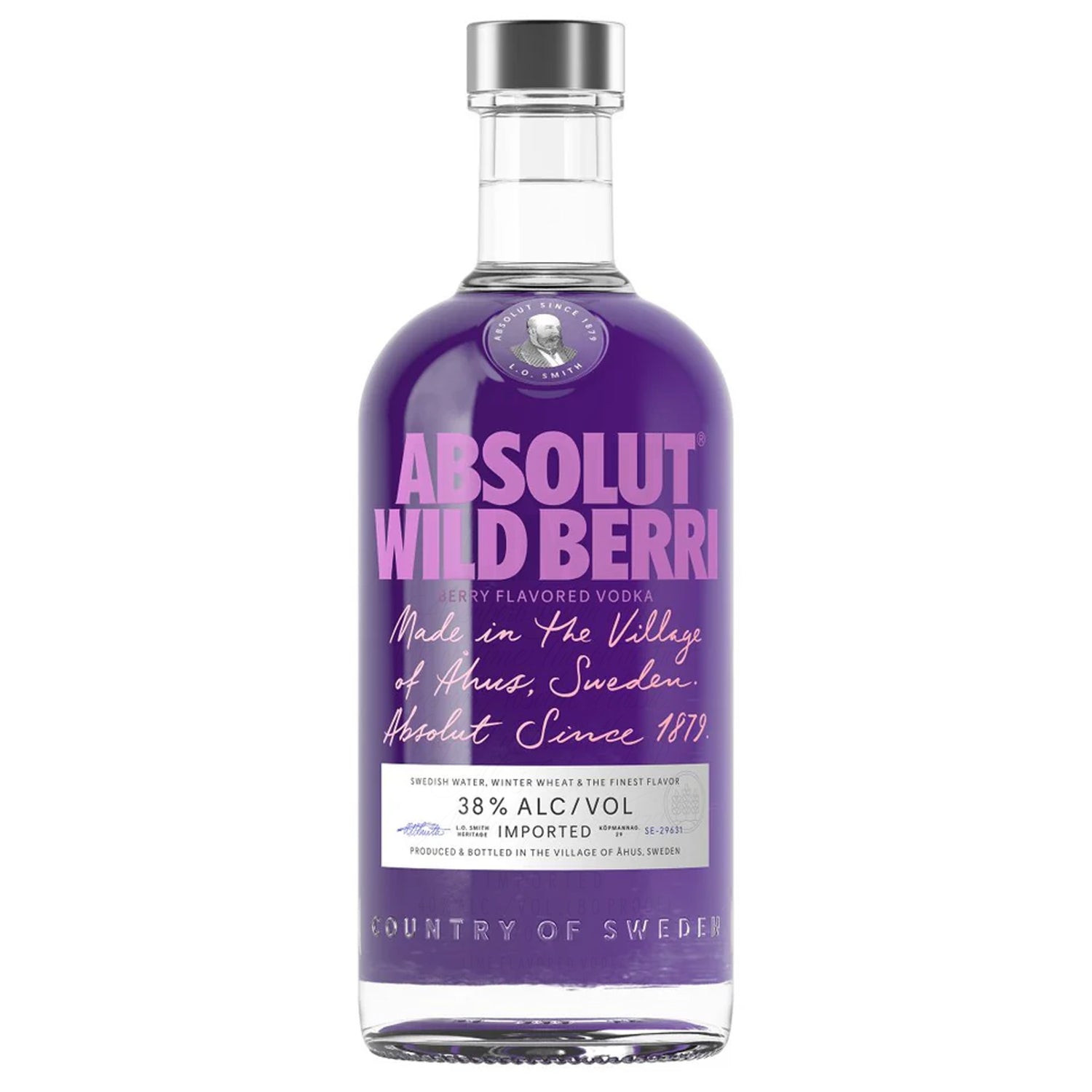 Absolut Wild Berry vodka bottle on a white background